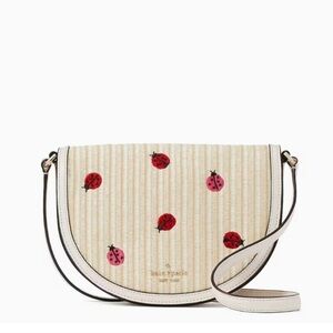 Kate Spade Dottie the Ladybug Embroidered Straw Luna Crescent Crossbody Bag